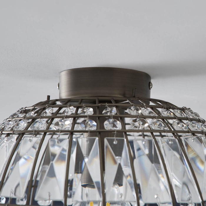 Ceiling Light LED Pendant Crystal Matt Glass Metal Pewter Effect Globe 300mm - Image 4