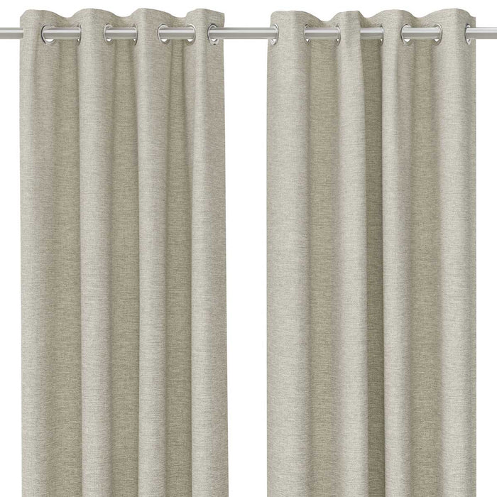Eyelet Curtain Pair Beige Plain Lined Woven Effect Bay Windows (W)228 (L)228cm - Image 1
