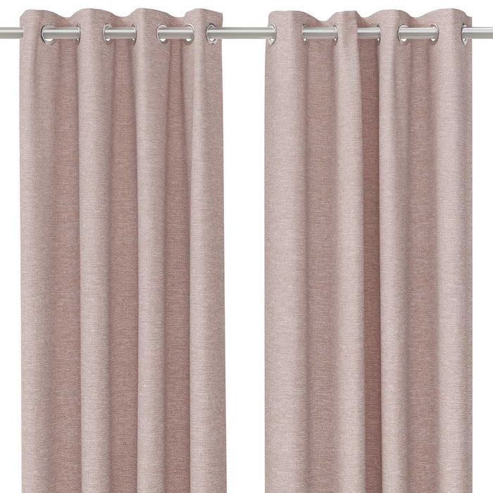 Eyelet Curtain Pair Pink Plain Lined Chic Bay Window Woven Effect (W)228(L)228cm - Image 2