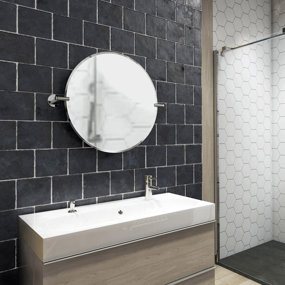 Bathroom Mirror Round Wall-Mounted Chrome Effect Adjustable (H)50cm (W)50cm - Image 2