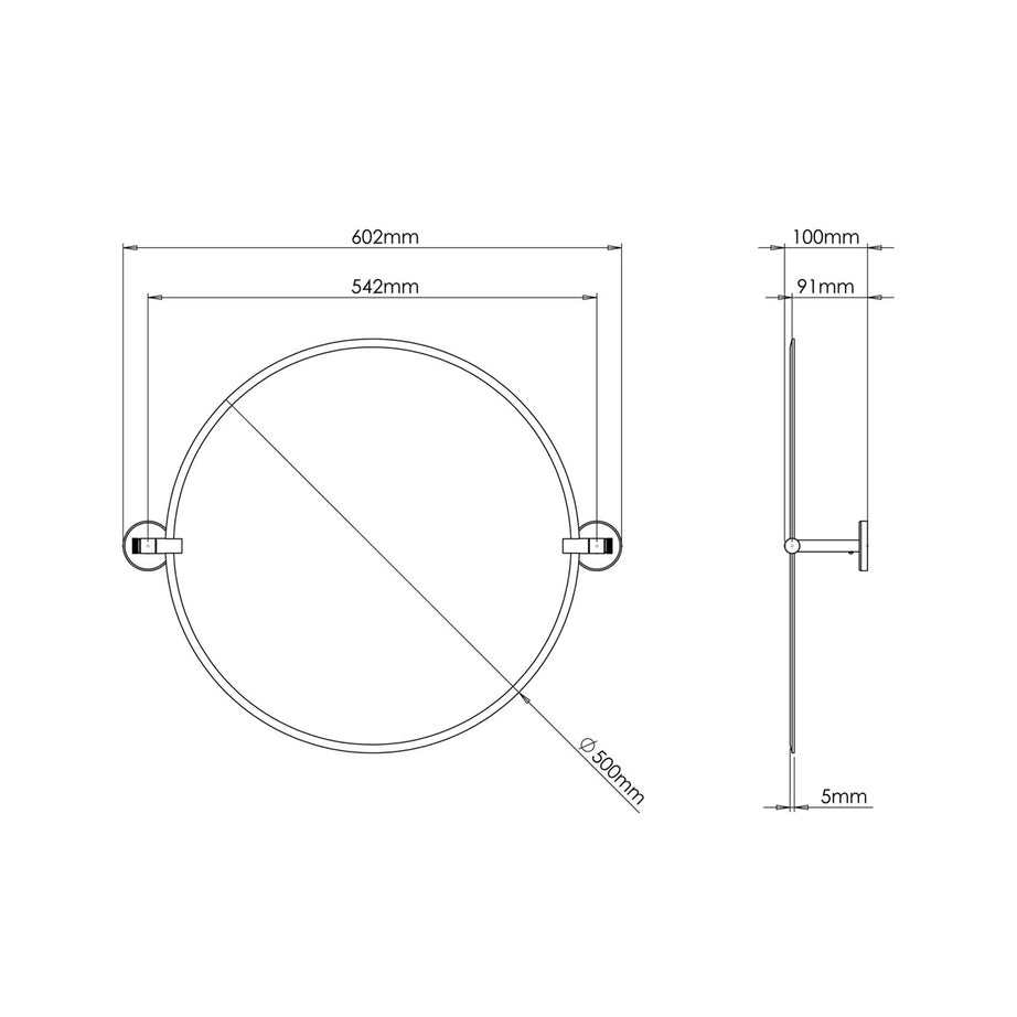 Bathroom Mirror Round Wall-Mounted Chrome Effect Adjustable (H)50cm (W)50cm - Image 4