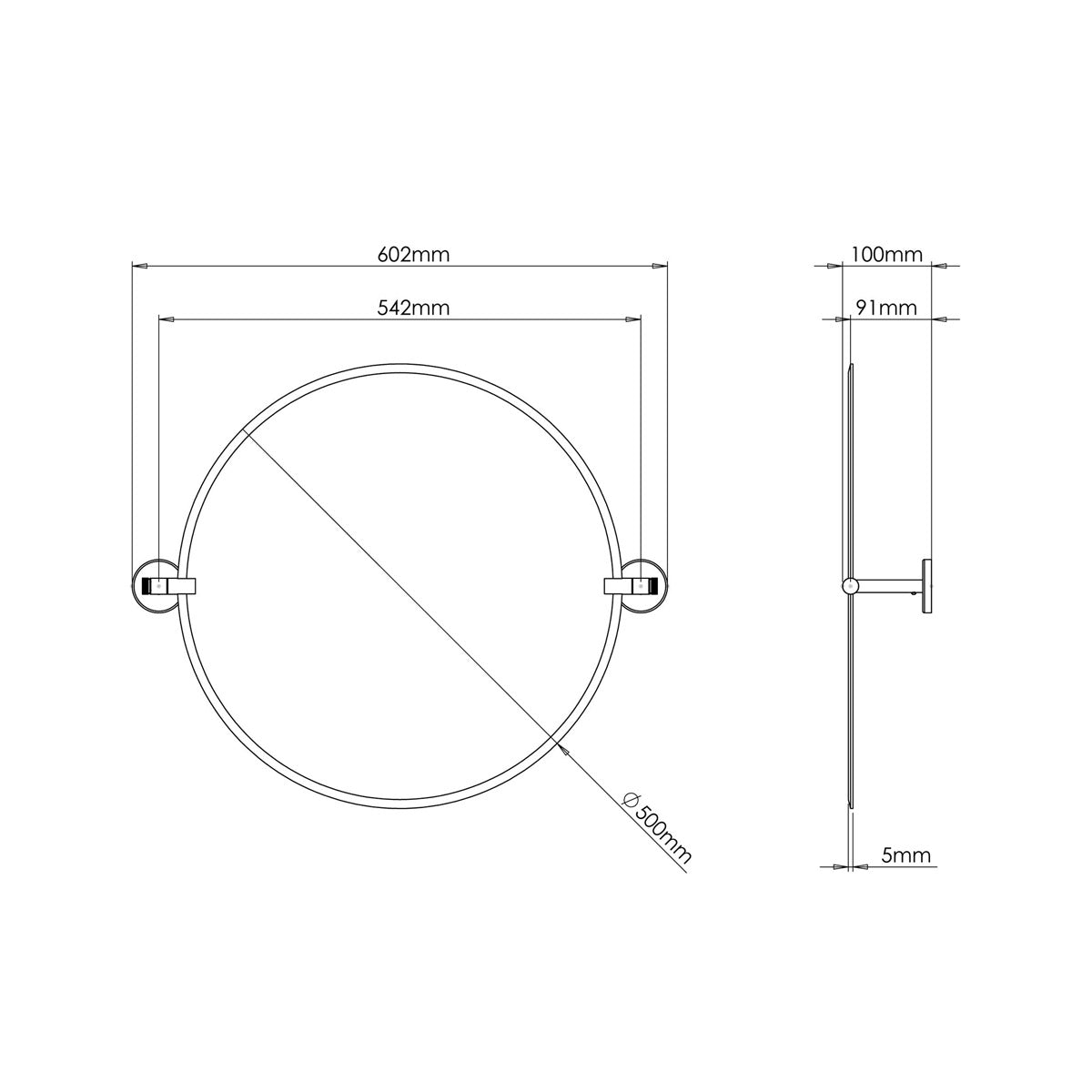 Bathroom Mirror Round Wall-Mounted Chrome Effect Adjustable (H)50cm (W)50cm - Image 4
