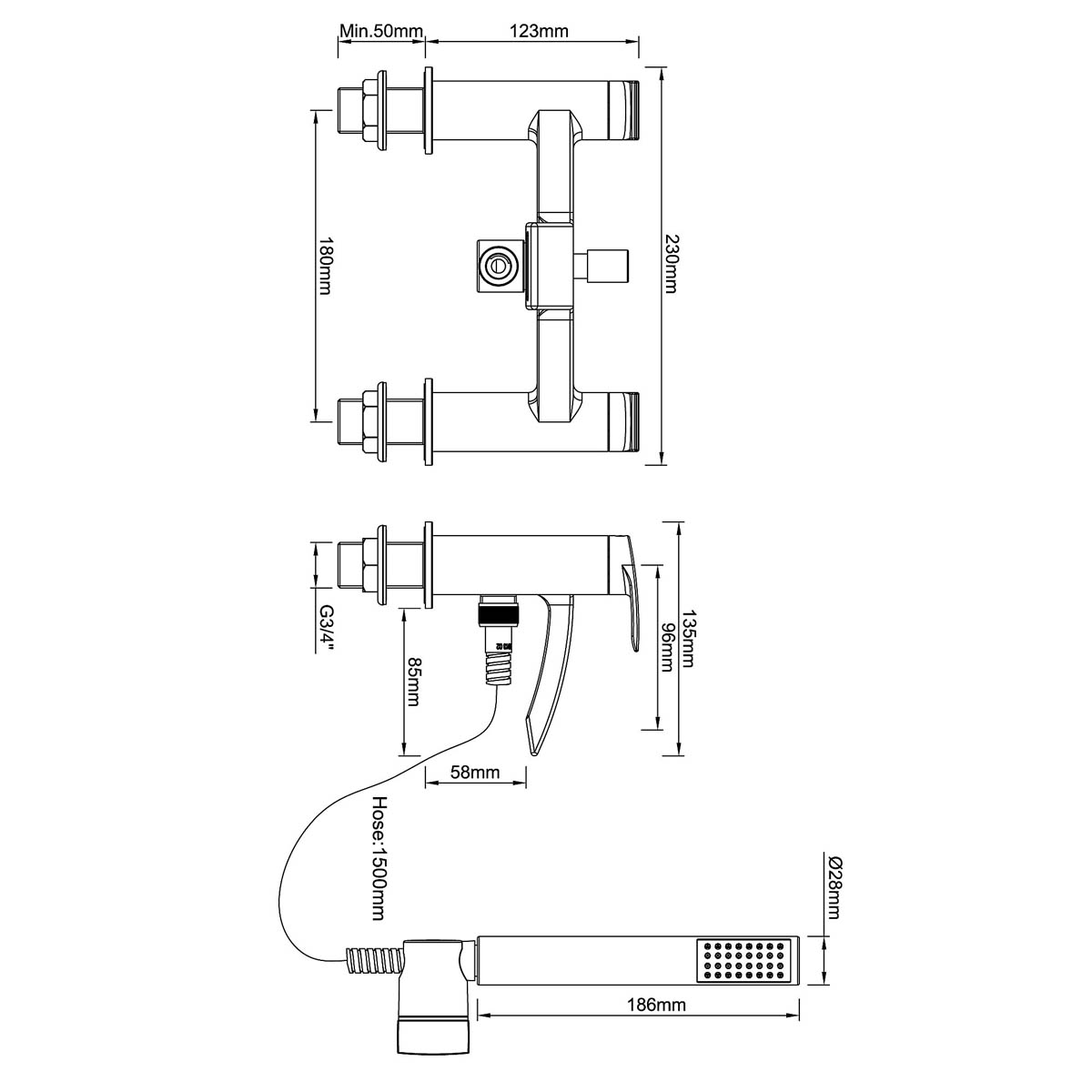 Bath Filler Tap Mixer With Hand Held Set Double Lever Single Spray Pattern - Image 2