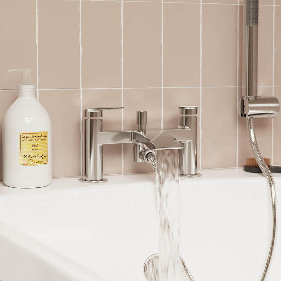 Bath Filler Tap Mixer With Hand Held Set Double Lever Single Spray Pattern - Image 4