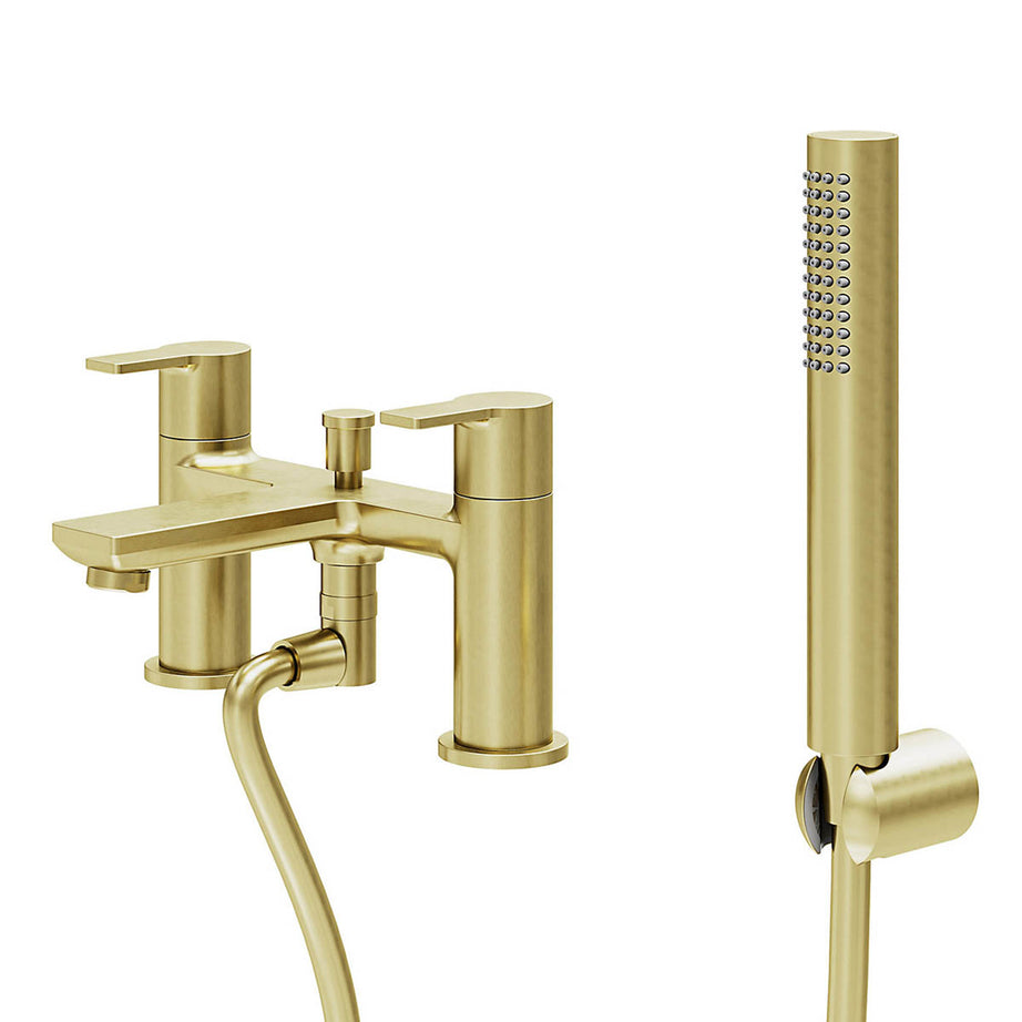 Bath Filler Tap With Hand Held Set Satin Brass Single Spray Pattern Bathroom - Image 1