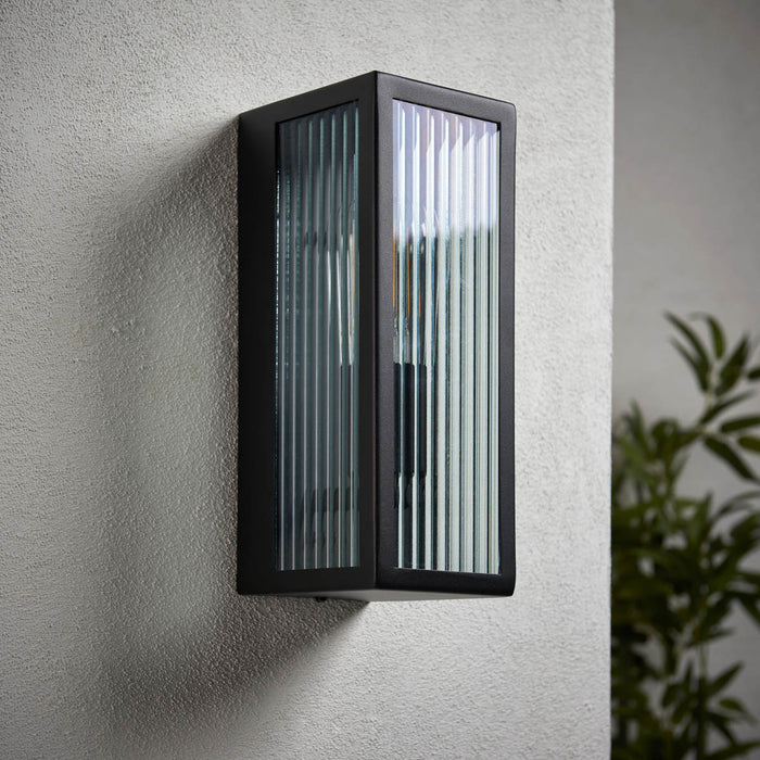 Outdoor Wall Light Clear Ribbed Glass Steel Matt Black Finish Dimmable Modern - Image 3