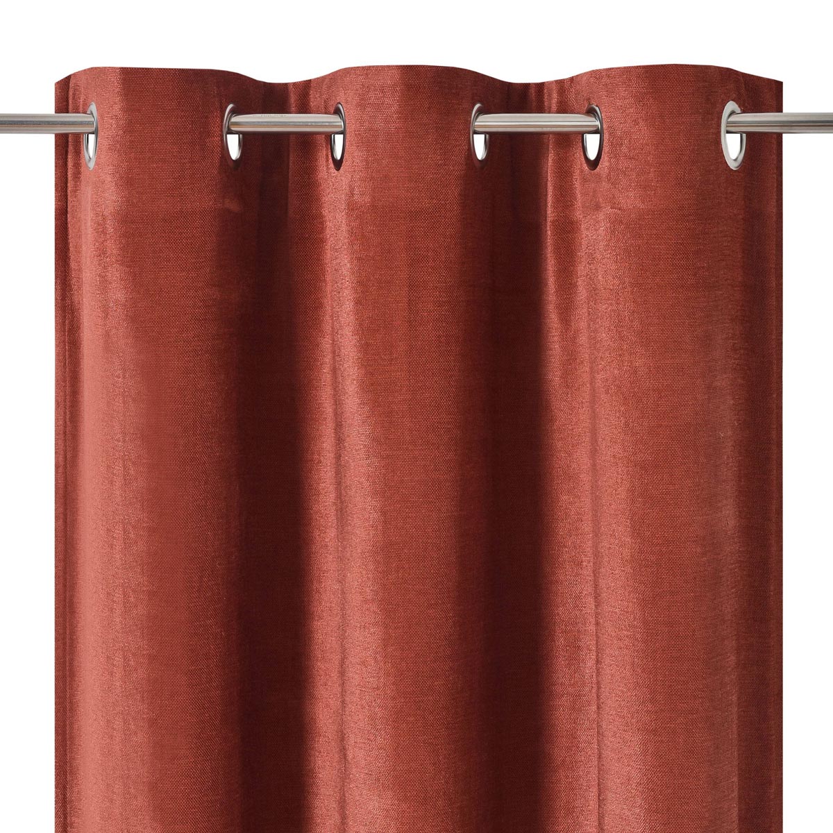 Eyelet Curtain Pair Terracotta Red Plain Woven Lined Chenille Effect W167 L228cm - Image 3