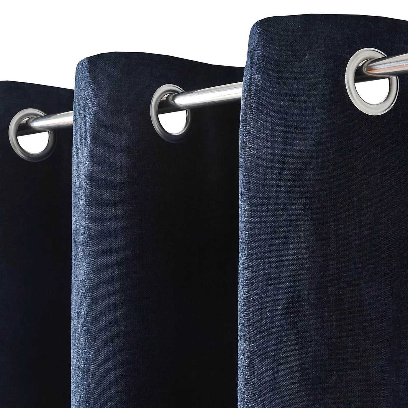 Arntzen Lined Eyelet Curtains Navy Woven Pair 167x183cm Thermal - Image 4