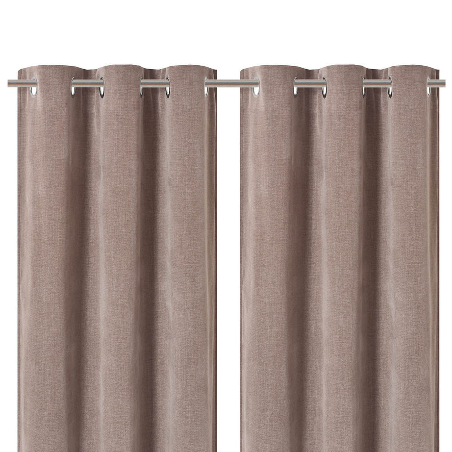 Curtain Pair Taupe Plain Woven Chenille Lined Eyelet Weighted (W)167cm (L)228cm - Image 4