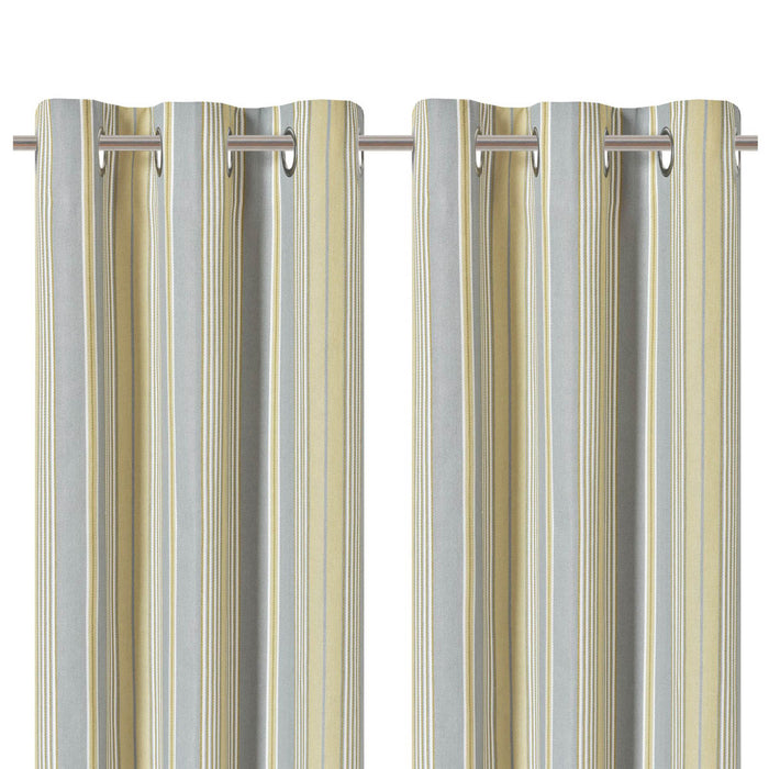 Eyelet Curtain Pair Yellow Stripes Lined Bay Window Modern (W)167 (L)183cm - Image 1