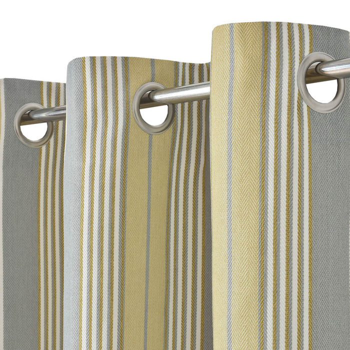 Eyelet Curtain Pair Yellow Stripes Lined Bay Window Modern (W)167 (L)183cm - Image 4