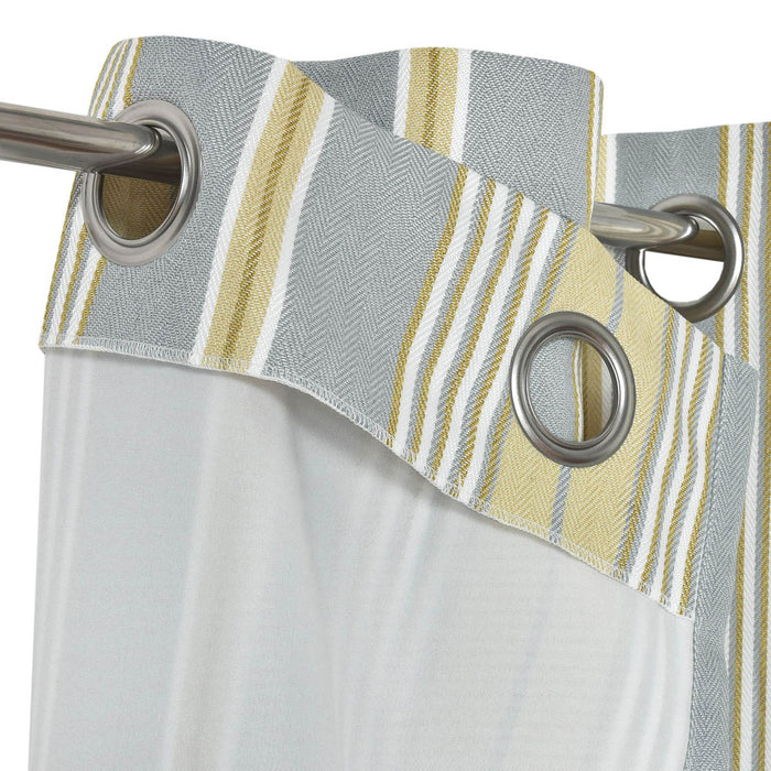 Curtain Lined Metal Eyelet Yellow Stripes Jacquard Effect (W)167cm (L)228cm Pair - Image 3