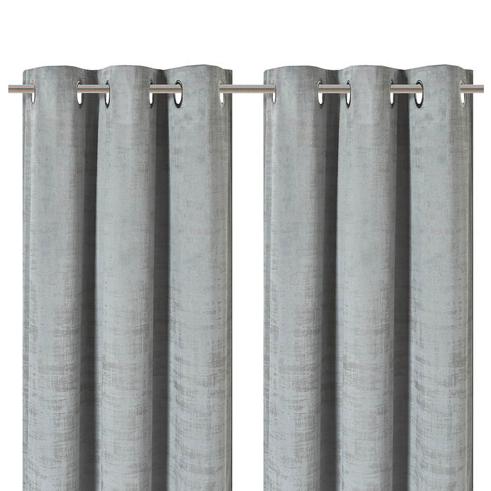 Blackout Curtain Pair Eyelet Light Grey Lined Plain Woven Bay (W)228 (L)228cm - Image 1