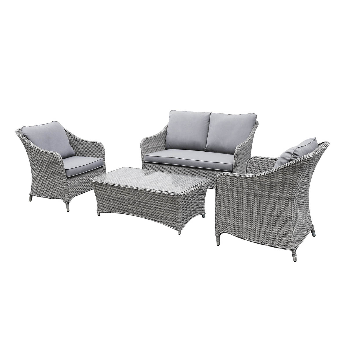 Outdoor Coffee Set 4 Seater Grey Rattan Garden Furniture Washable Cushion Covers - Image 3