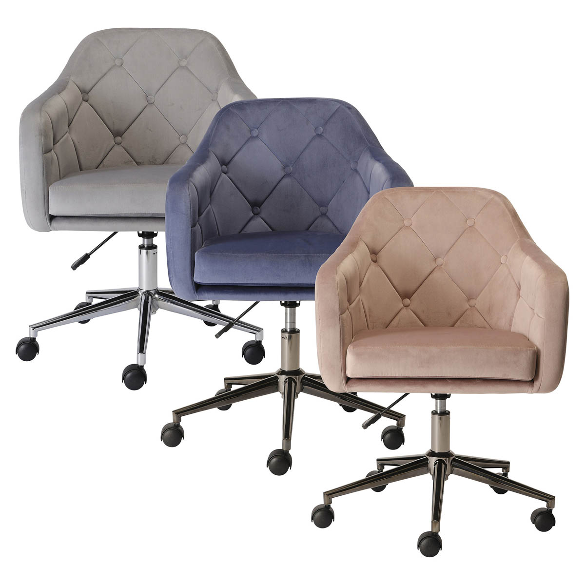 Trevillet Office Chair Wingback Grey Velvet Effect Quilted (H)915(W)620(D)660mm - Image 3