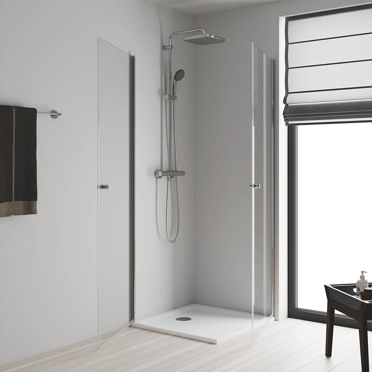 Grohe Thermostatic Mixer Shower Chrome Twin Square Heads Modern Bathroom - Image 2