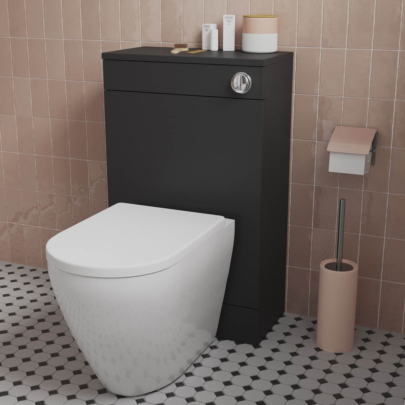 Toilet Cabinet Imandra Freestanding Matt Black WC Unit Bathroom Modern 84x50cm - Image 3