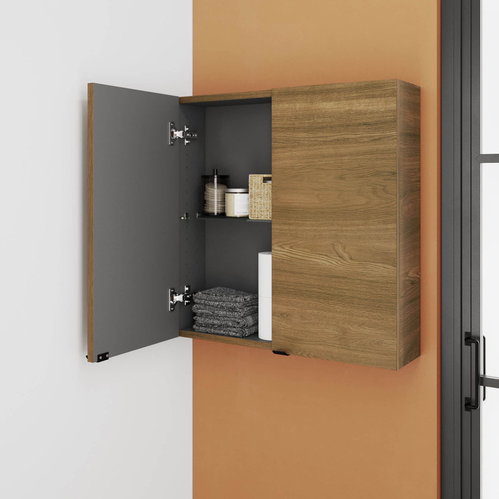 GoodHome Bathroom Cabinet Matt Walnut effect Double Wall (H)60cm (W)60cm - Image 1