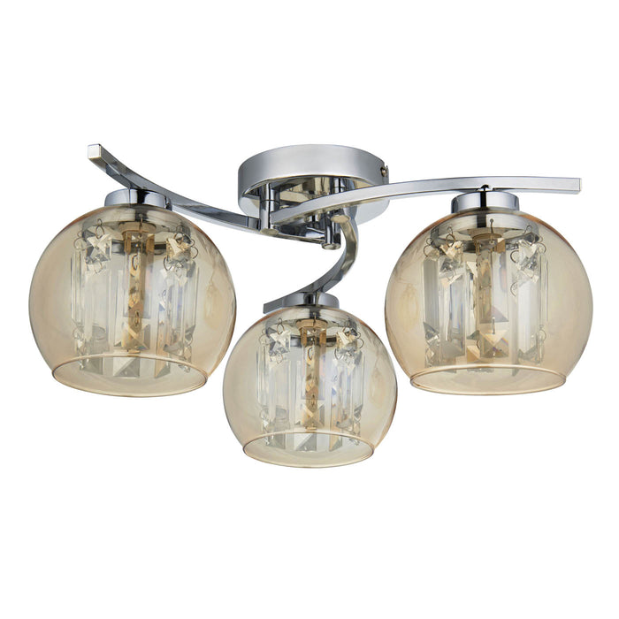 GoodHome Ceiling Light 3 Way Vintage Glass & Metal Chrome Bedroom Living Room - Image 1