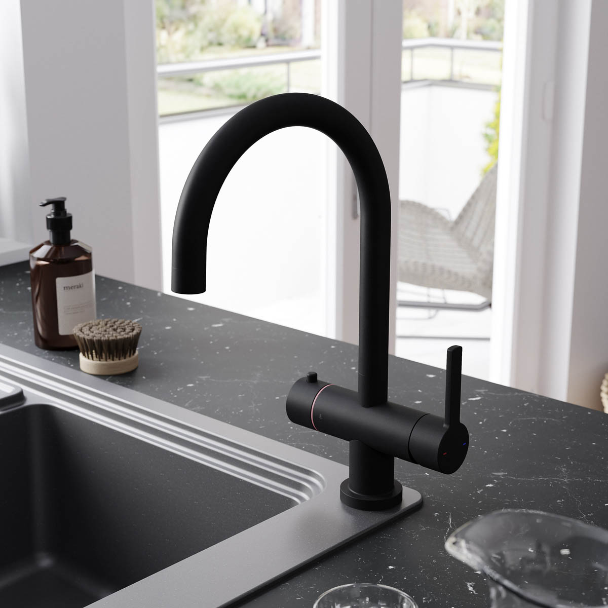 Kitchen 3 in 1 Boiling Water Tap Dual Lever 2.5L Tank Matt Black Brass Modern - Image 4