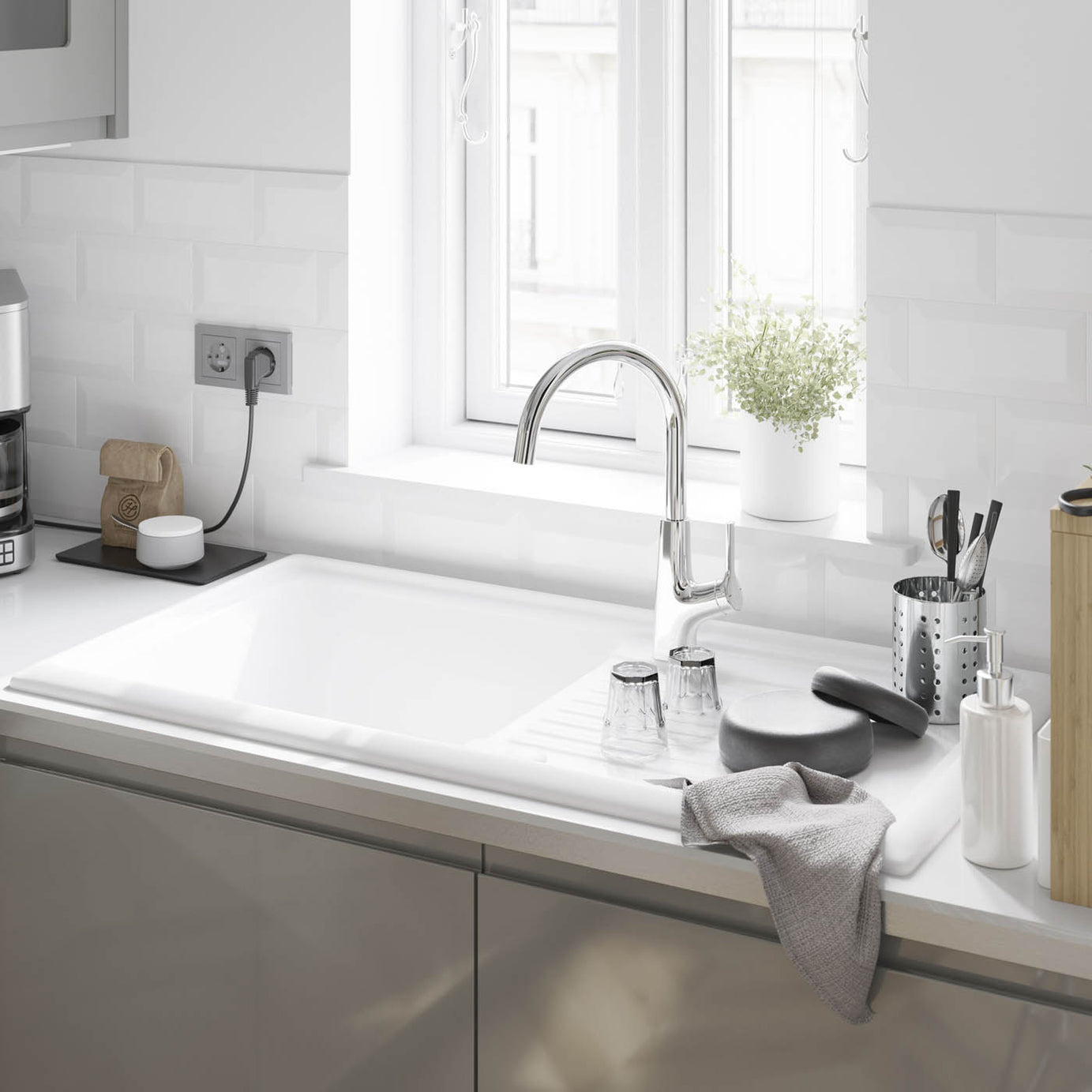 Kitchen Sink Sensor Tap Mixer Chrome Swivel Spout Side Lever Modern Faucet - Image 3