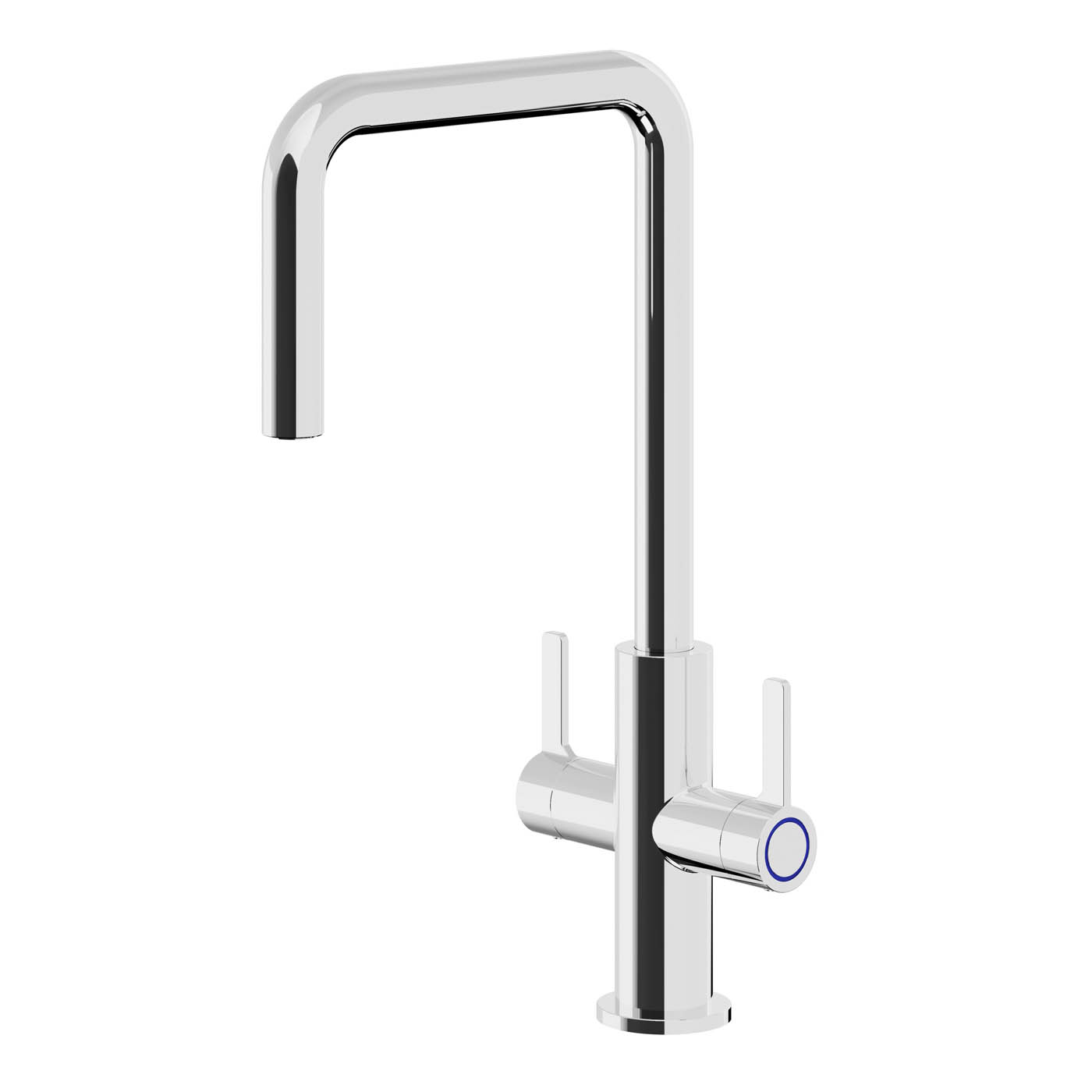 Kitchen Tap Mixer Chrome Twin Lever Swivel Spout Brass Steel Contemporary Faucet - Image 1