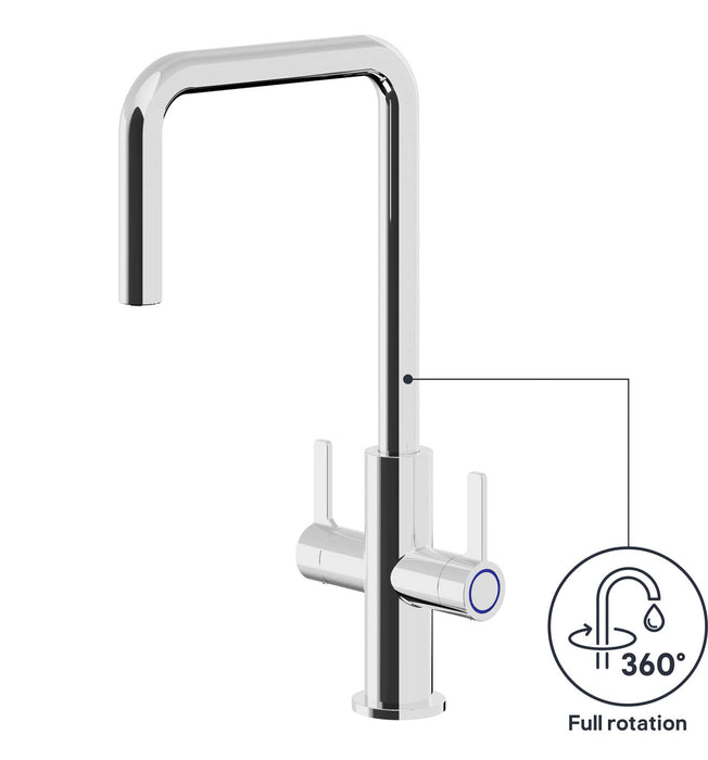 GoodHome Kitchen Tap Twin Lever Chrome-Plated Contemporary Brass Anti-Limescale - Image 4