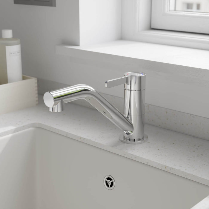 Kitchen Mixer Tap Chrome Gloss Single Lever Swivel Spout Brass Contemporary - Image 2