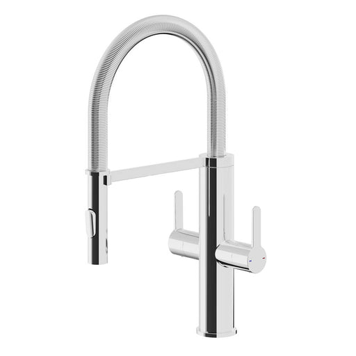 Kitchen Mixer Tap Chrome Dual Lever Honeycomb Aerator Spring Neck Contemporary - Image 1