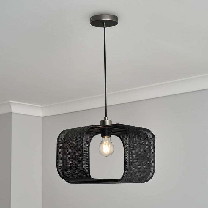 Pendant Ceiling Light Black Metal Square Shade Geometric Sculptured Industrial - Image 2