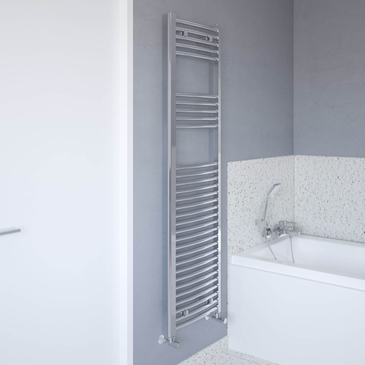 Flomasta Towel Rail Radiator Chrome Curved Bathroom Warmer Ladder (H)160x(W)45cm - Image 1