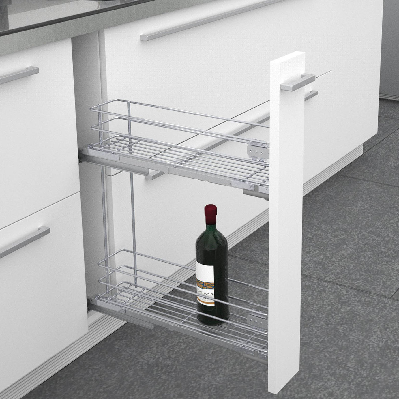 Silver Soft-close LH & RH 15cm Pull-out storage For 150mm cabinet - Image 4