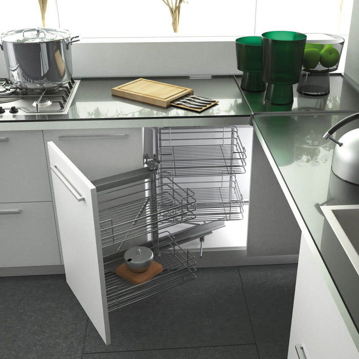 Kitchen Pull Out Storage Frame Chrome Soft Close For Corner Unit (W)860mm - Image 2