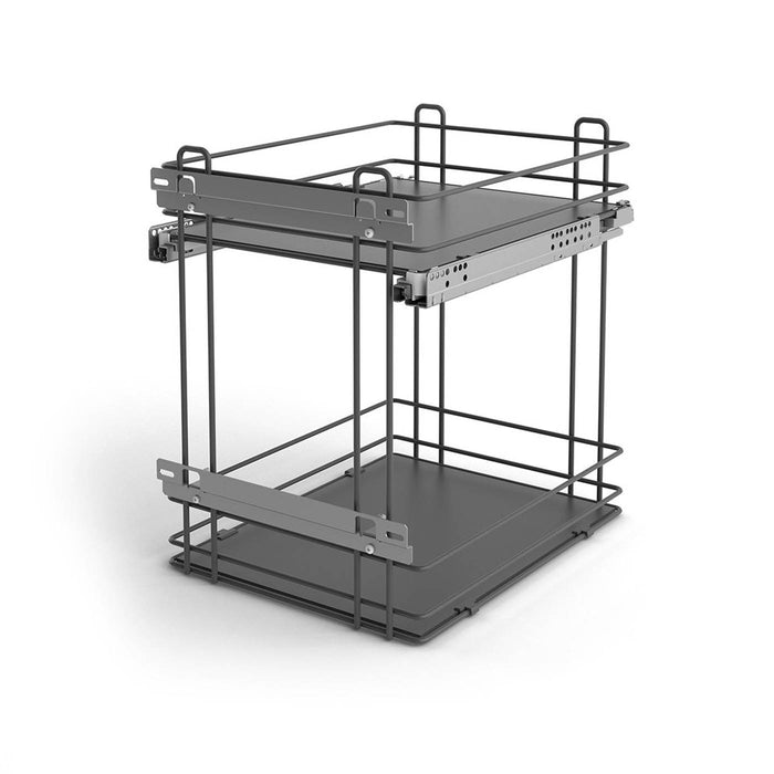 Kitchen Pull Out Storage Soft Close Grey Steel 2 Shelves Cabinet Organiser - Image 1