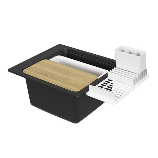 Kitchen Sink Black 1 Bowl Compact Square With Drying Rack Chopping Board - Image 1