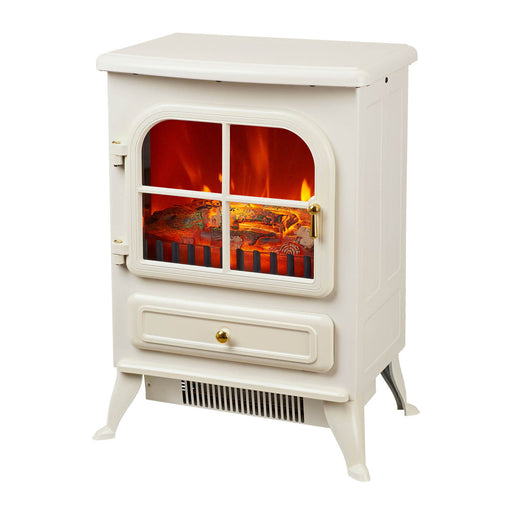 Electric Stove Heater Fireplace Freestanding 1.85W Matt Cream Flame Effect Doors - Image 1