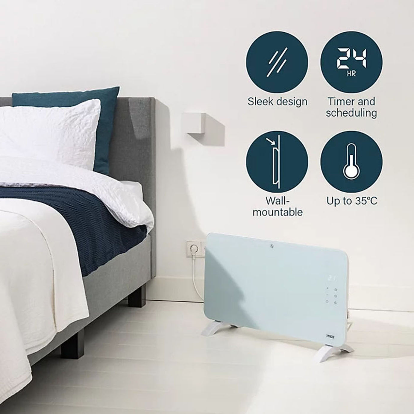 Electric Smart Panel Heater White Glass Thermostatic Portable Timer 1500W - Image 8