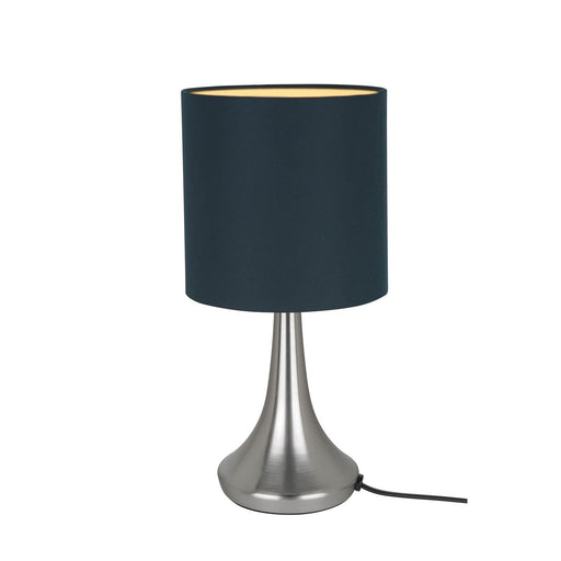Table Lamp Bedside Light Satin Blue Nickel Effect Cylinder Modern Bedroom - Image 1