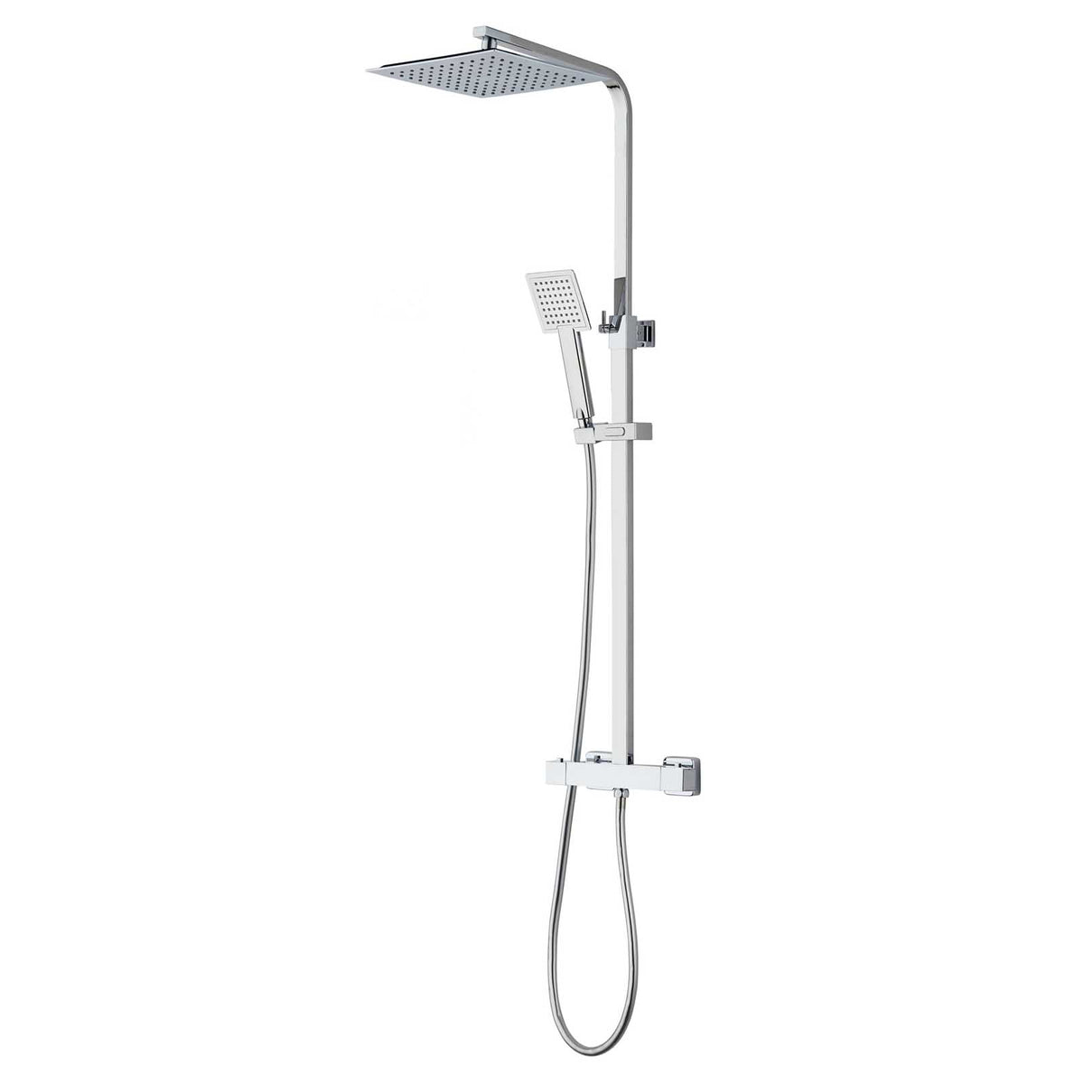 Thermostatic Mixer Shower Chrome Exposed Square Dual Head Bathroom Modern - Image 1