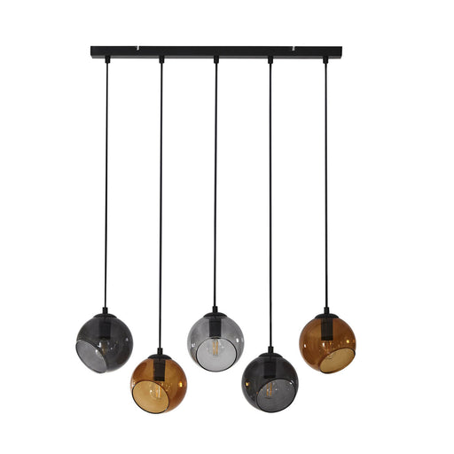 Pendant Ceiling Light 5 Way Black Hanging Adjustable Modern Globe Glass Shades - Image 1