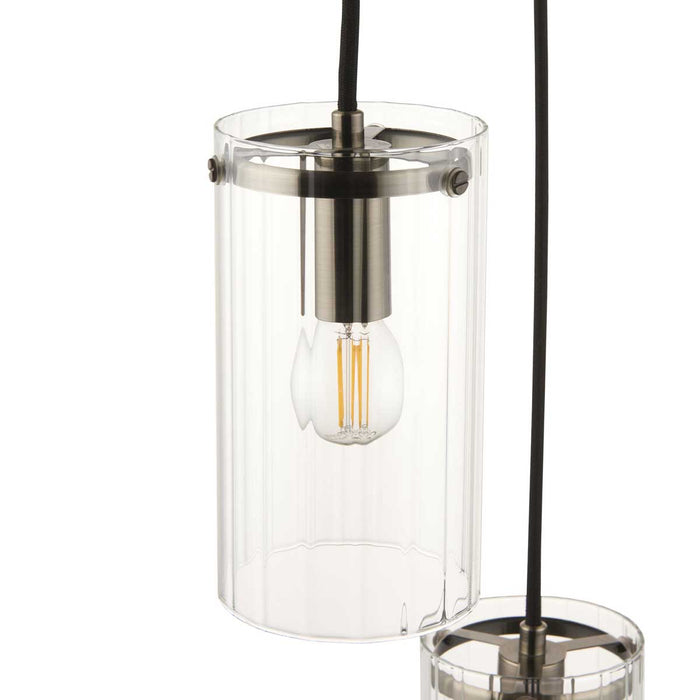 Pendant Ceiling Light 3 LED Lamp Ribbed Glass Steel Antique Brass (Dia)270mm - Image 4