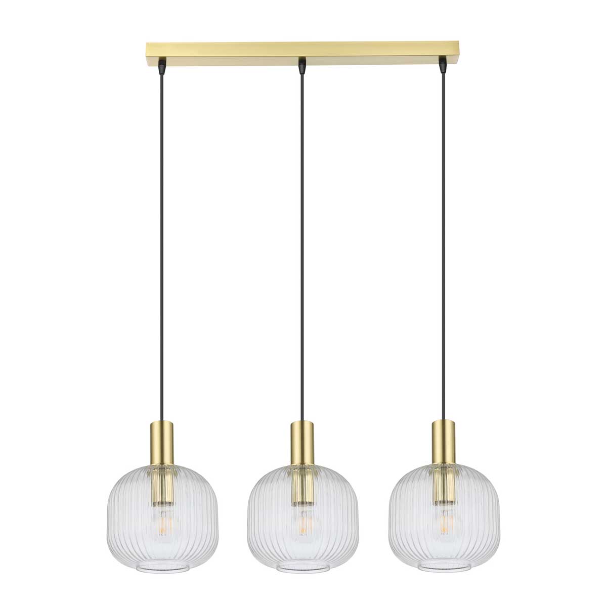 Pendant Ceiling Light 3 Lamp LED Clear Glass Satin Brass Vintage (H)1100 mm - Image 1