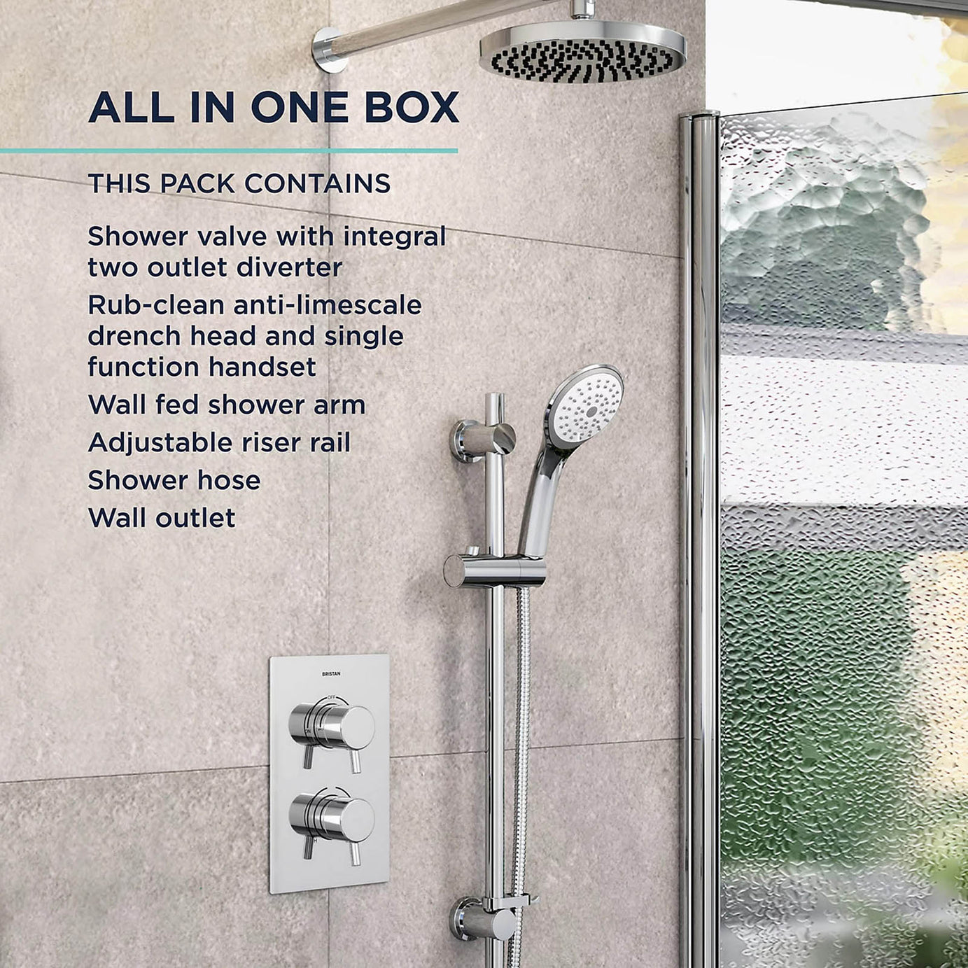 Bristan Divine Thermostatic Mixer Shower 2 Head Chrome Concealed - Image 5
