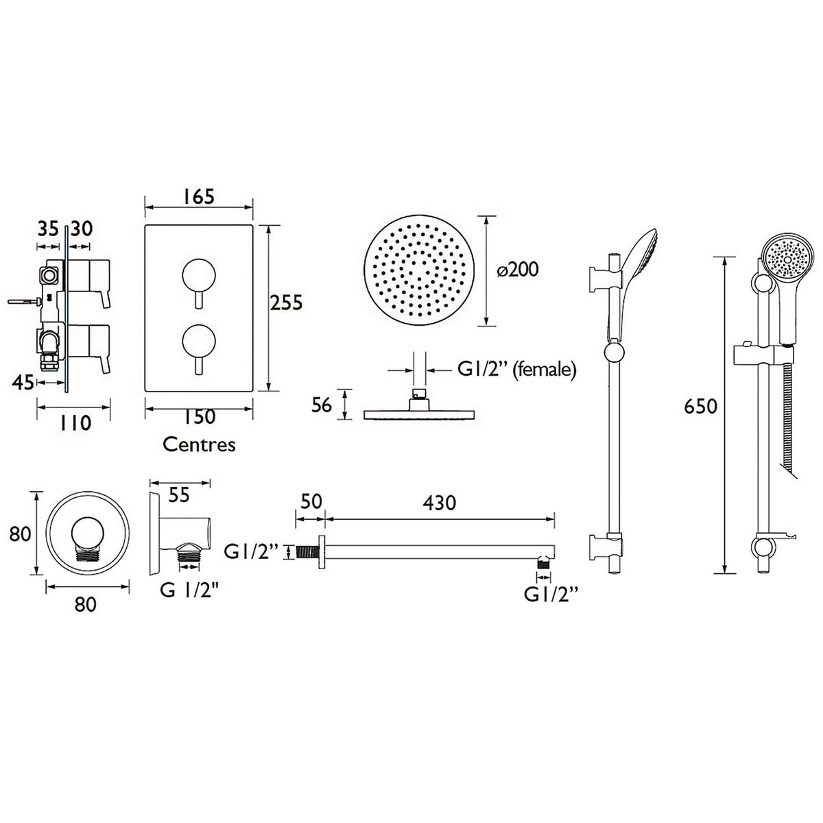 Bristan Divine Thermostatic Mixer Shower 2 Head Chrome Concealed - Image 7