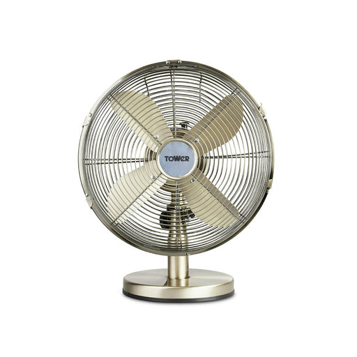 Tower Table Fan 12" Gold Oscillating Powerful Airflow Durable Compact 35W - Image 1