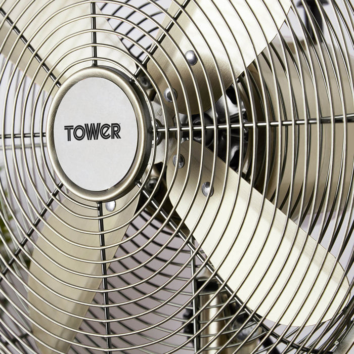 Tower Table Fan 12" Gold Oscillating Powerful Airflow Durable Compact 35W - Image 3