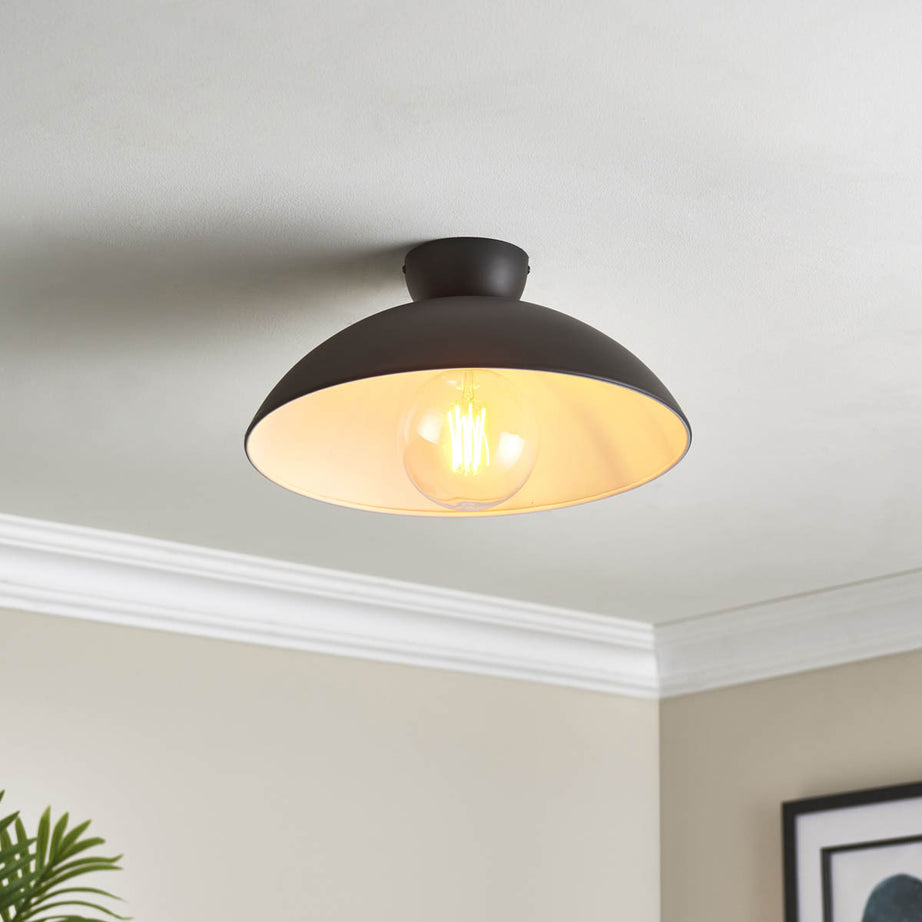 Ceiling Light LED Lamp Dome Shade Steel Matt Black Dimmable Contemporary - Image 1