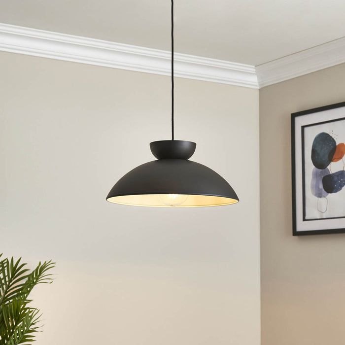 Pendant Ceiling Light LED Steel Matt Black Dome Shade Modern (Dia)380mm - Image 1