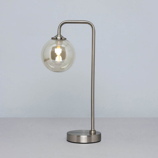 Table Lamp Brushed Satin Nickel Effect Metal Champagne Glass Industrial 6W - Image 1