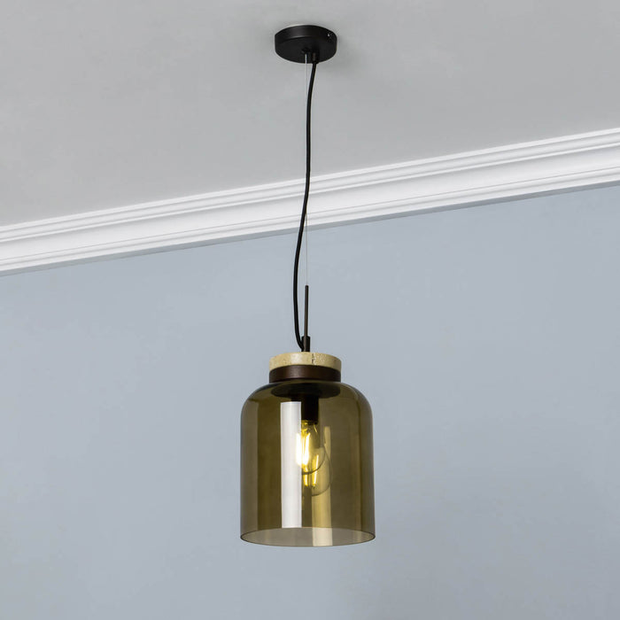 LED Pendant Ceiling Light Matt Antique Bronze Glass Shade Kitchen Dining Dia20cm - Image 1